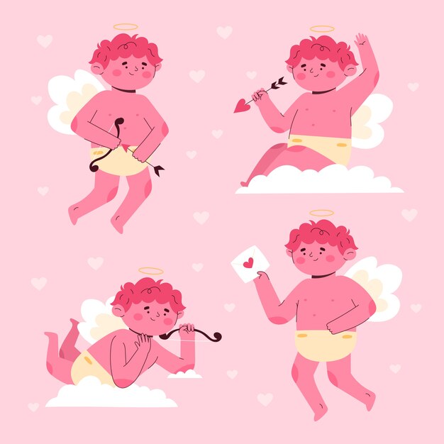 Flat valentine's day cupid characters collection