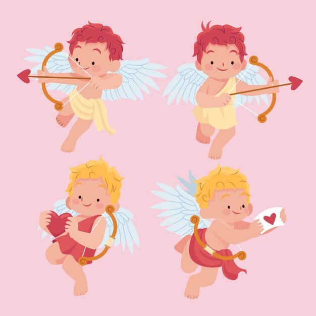 Flat valentine's day cupid characters collection
