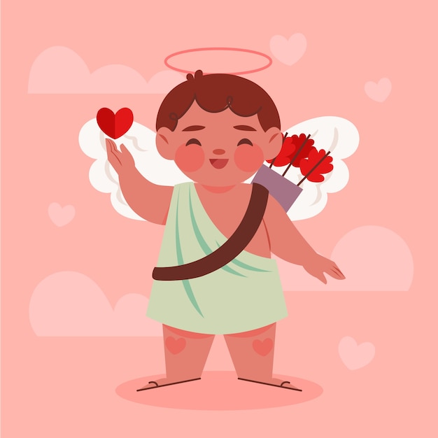 Vettore gratuito illustrazione di cupido piatto di san valentino