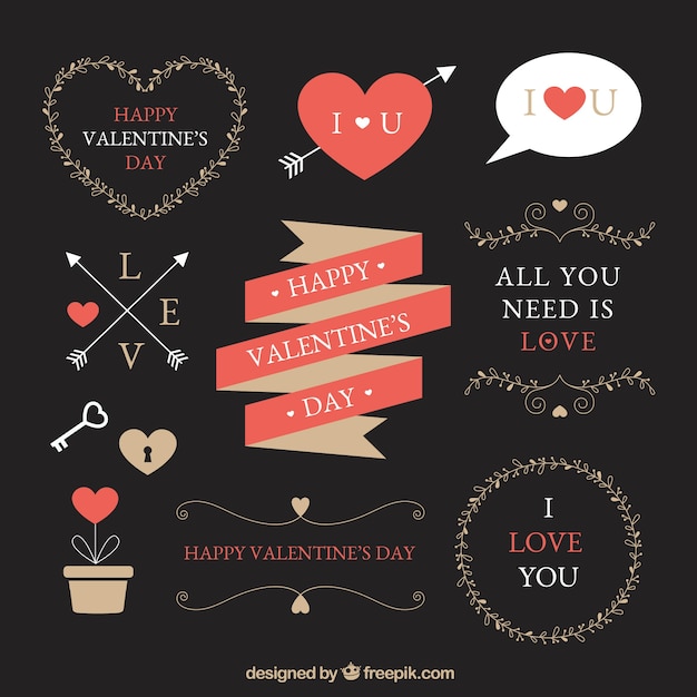 Flat valentine's day element collection