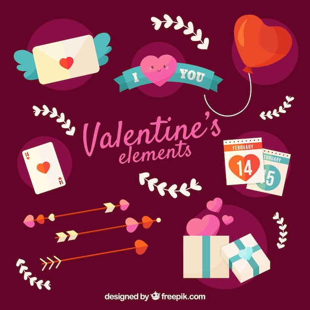 Free vector flat valentine's day element collection