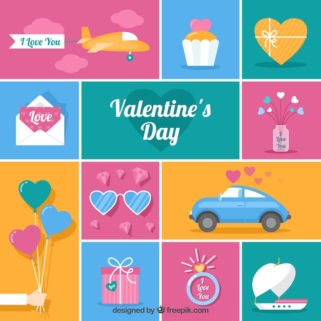 Free vector flat valentine's day element collection