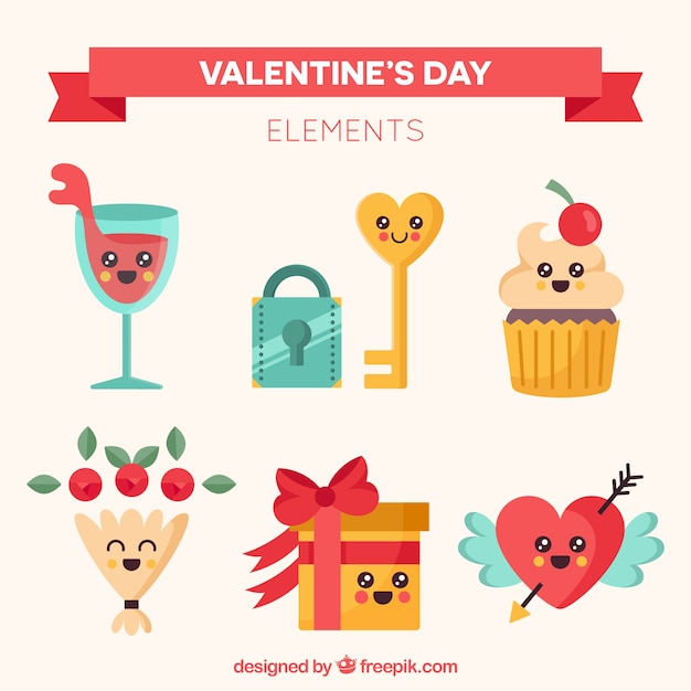 Free vector flat valentine's day element collection