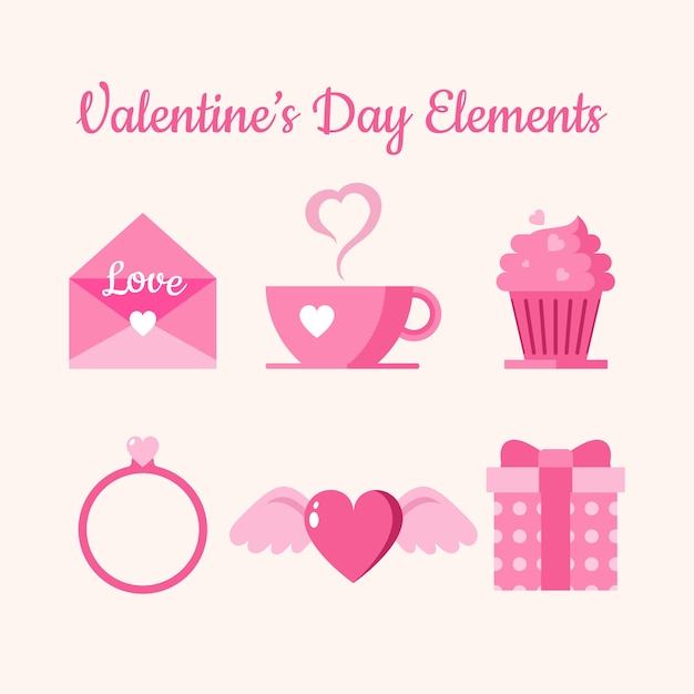 Flat valentine's day element collection