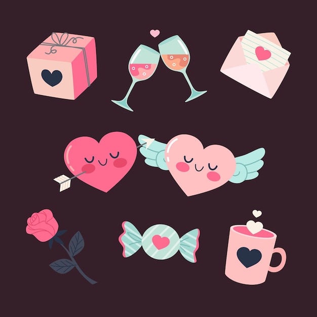 Free vector flat valentine's day element collection