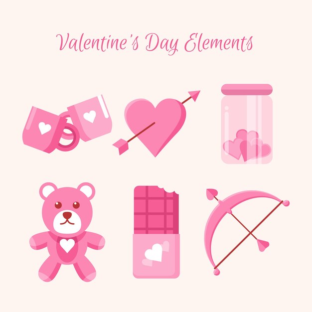 Flat valentine's day element set