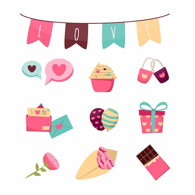 Free vector flat valentine's day element set