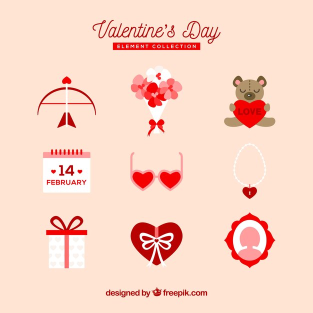 Flat valentine's day elements collection