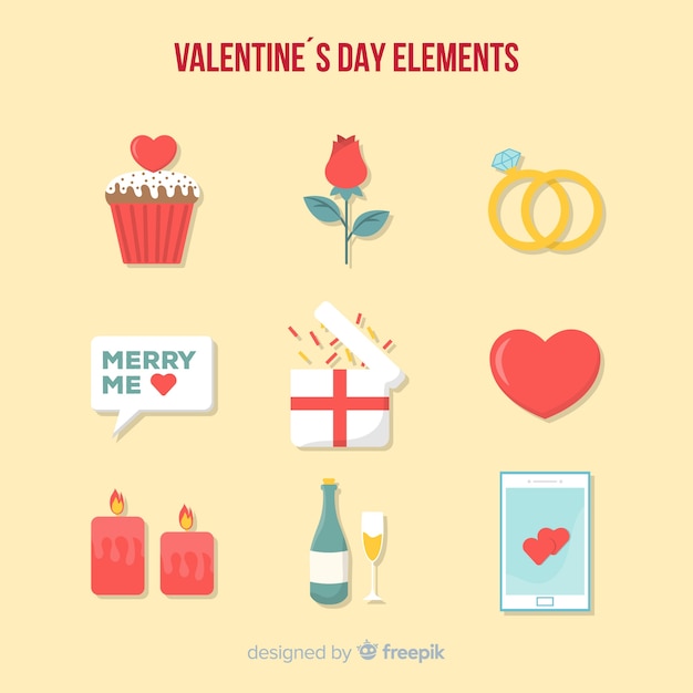 Flat valentine's day elements collection