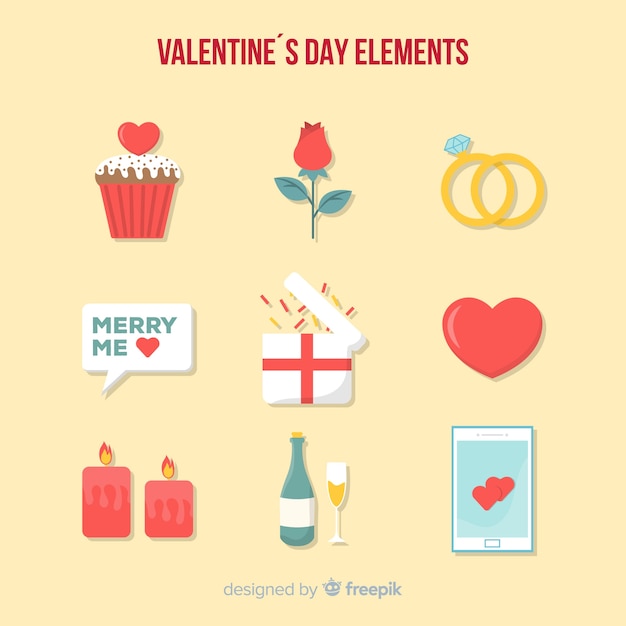 Плоский день Святого Валентина коллекция элементов
