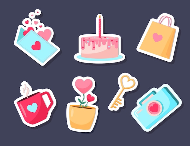 Flat valentine's day elements pack