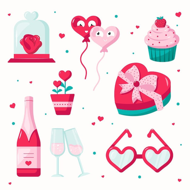 Flat valentine's day elements set