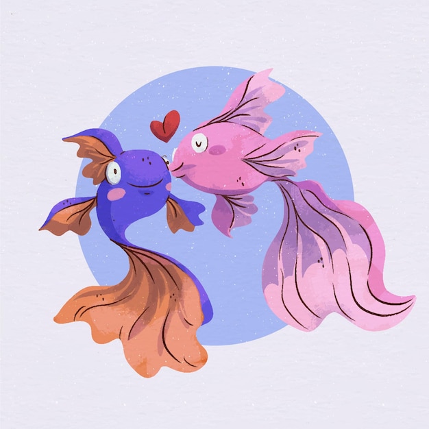 Flat valentine's day fish couple