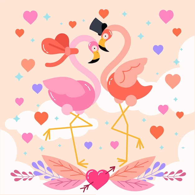 Free vector flat valentine's day flamingo couple