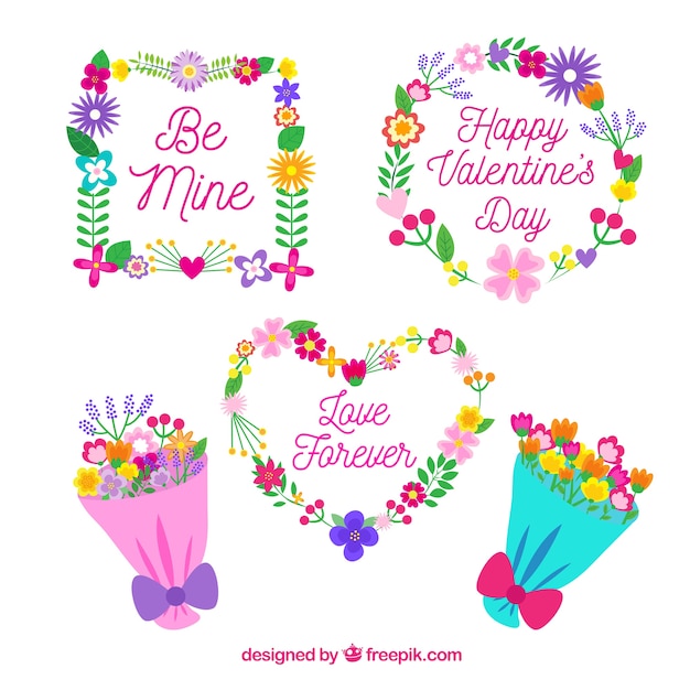 Free vector flat valentine's day floral wreaths & bouquets