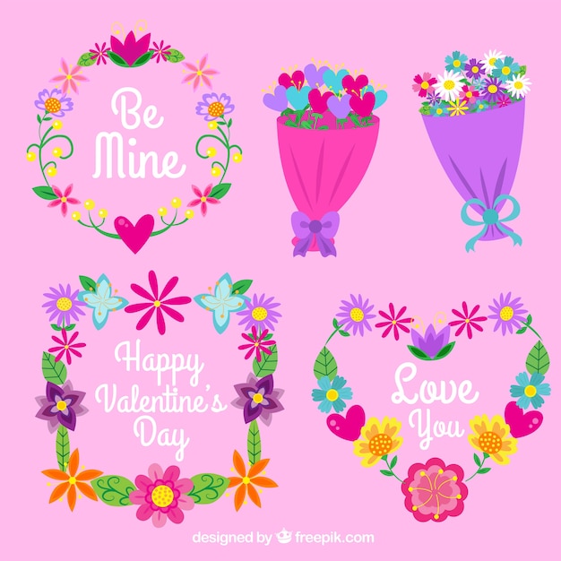 Free vector flat valentine's day floral wreaths & bouquets