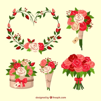 Flat valentine's day floral wreaths & bouquets