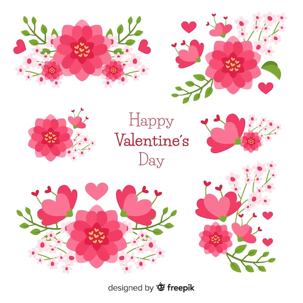 Бесплатное векторное изображение Плоская цветочная коллекция дня святого валентина