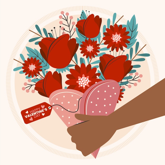 Бесплатное векторное изображение Плоский день святого валентина цветы иллюстрация