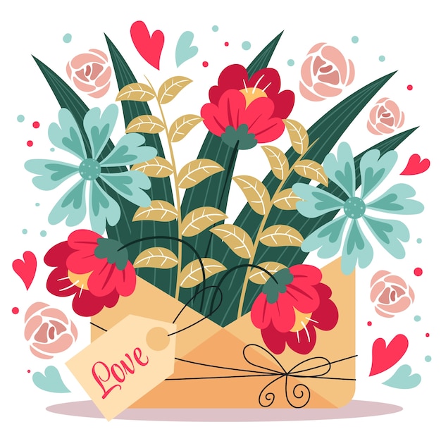 Vettore gratuito illustrazione piatta dei fiori di san valentino