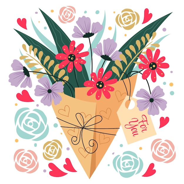 Flat Valentine’s Day Flowers Illustration Free Vector Download