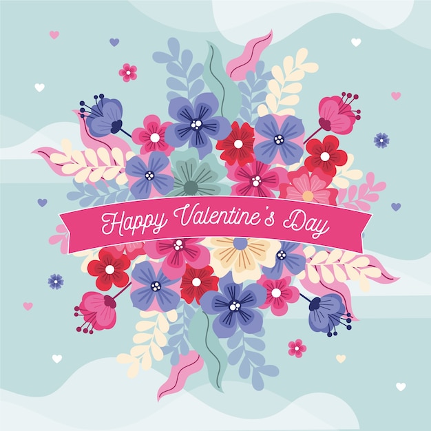 Flat valentine's day flowers illustration