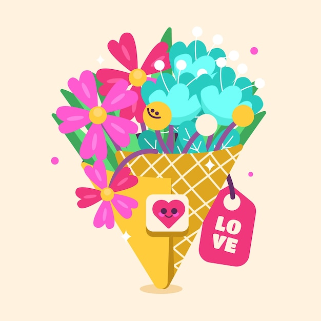 Flat valentine's day flowers illustration