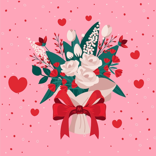 Vettore gratuito illustrazione piatta dei fiori di san valentino