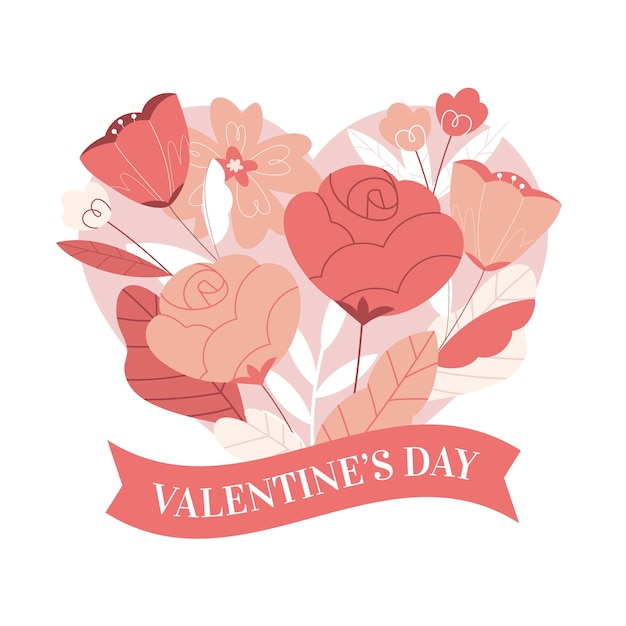 Flat valentine's day flowers illustration