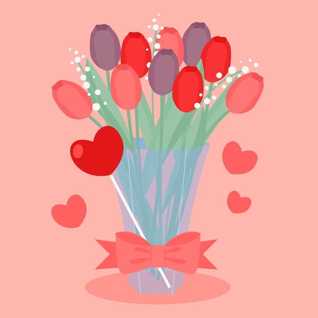 Flat valentine's day flowers illustration