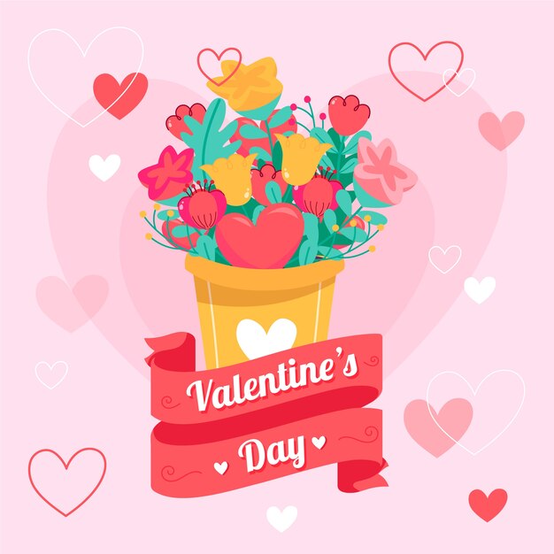 Flat valentine's day flowers illustration