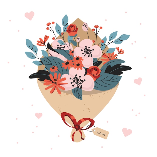 Vettore gratuito illustrazione piatta dei fiori di san valentino