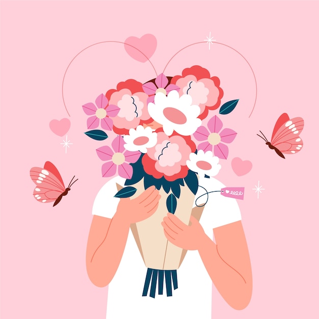 Flat valentine's day flowers illustration