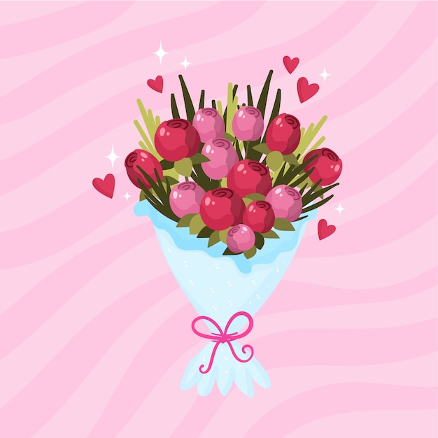 Flat valentine's day flowers illustration