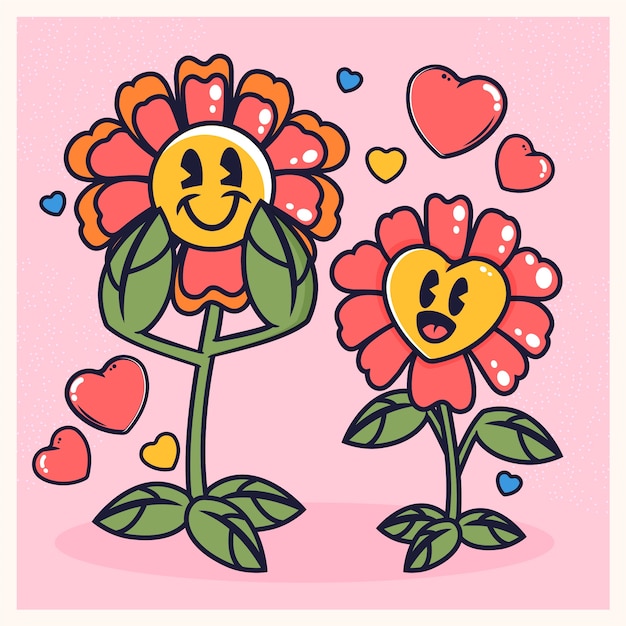 Flat valentine's day flowers illustration