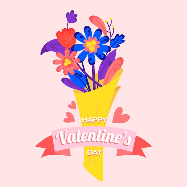 Flat valentine's day flowers illustration