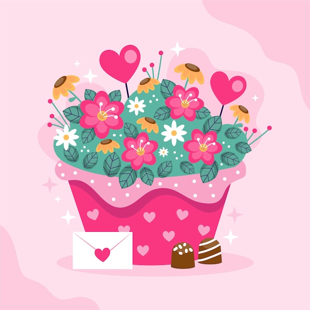 Vettore gratuito illustrazione piatta dei fiori di san valentino