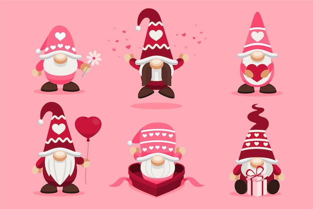 Free vector flat valentine's day gnomes collection