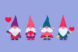 Free vector flat valentine's day gnomes collection