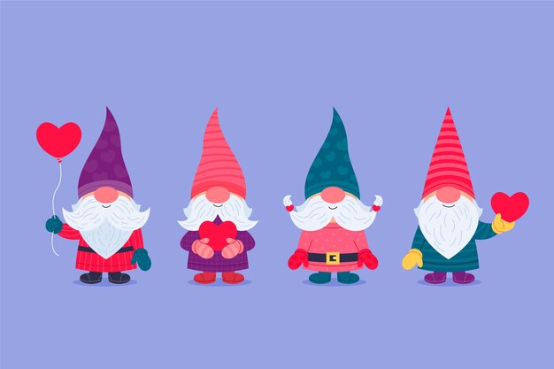 Flat valentine's day gnomes collection