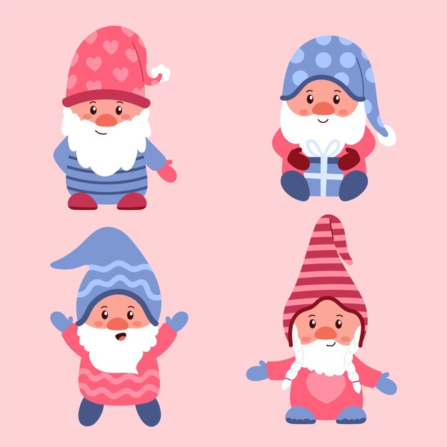 Flat valentine's day gnomes collection