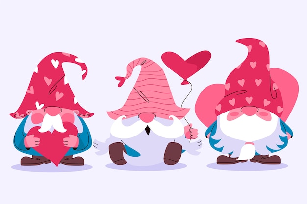 Free vector flat valentine's day gnomes collection