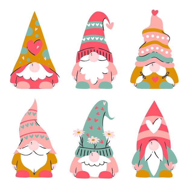 Flat valentine's day gnomes collection