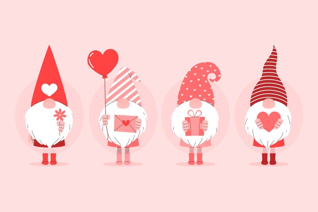 Flat valentine's day gnomes collection