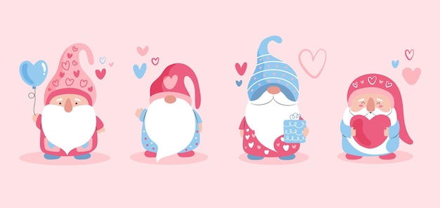 Flat valentine's day gnomes collection