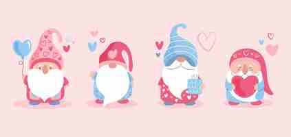 Free vector flat valentine's day gnomes collection