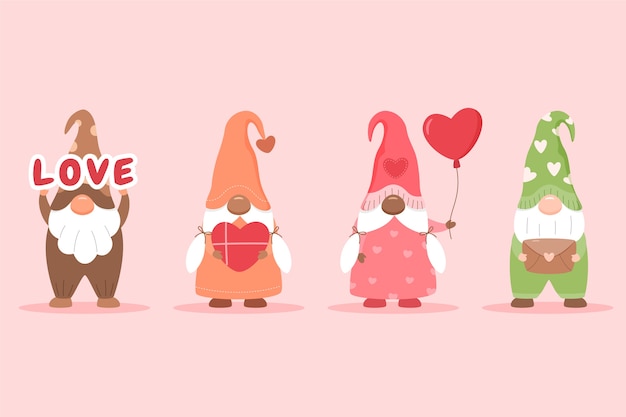 Free vector flat valentine's day gnomes collection