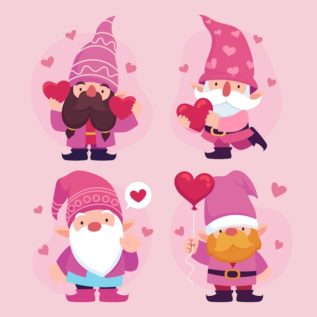 Free vector flat valentine's day gnomes collection