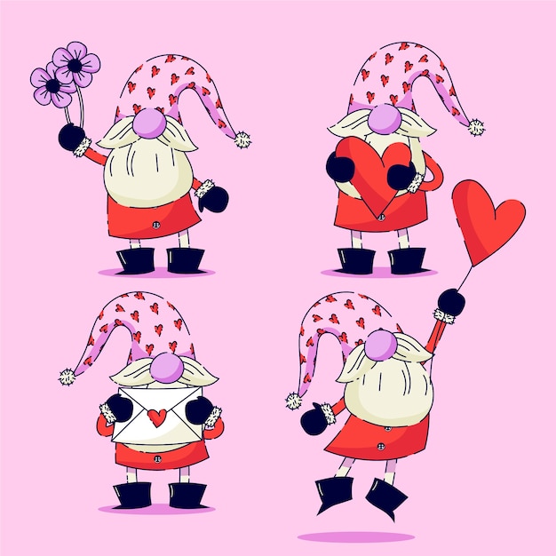 Free vector flat valentine's day gnomes collection