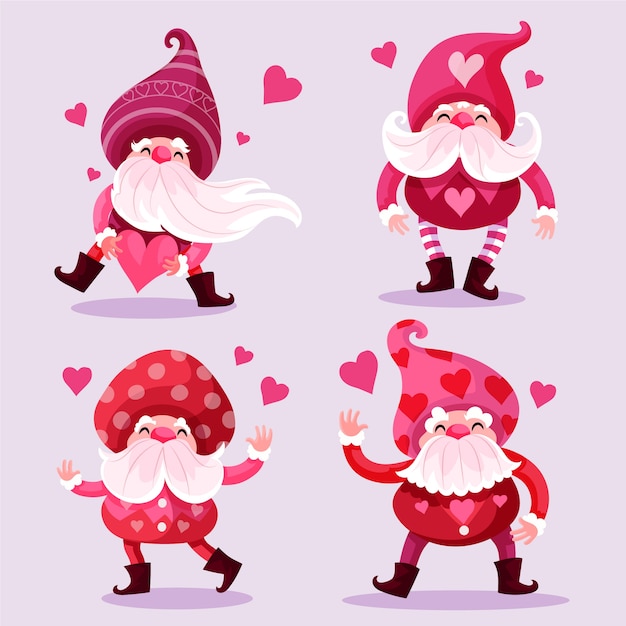 Flat valentine's day gnomes collection